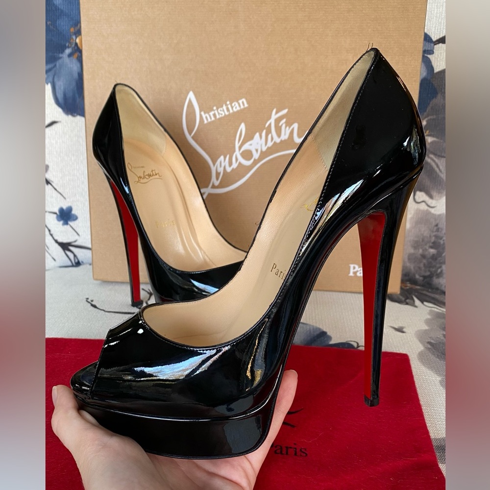 NEW Christian Louboutin EU Size 40 Lady Peep 150 Patent Calf Black
